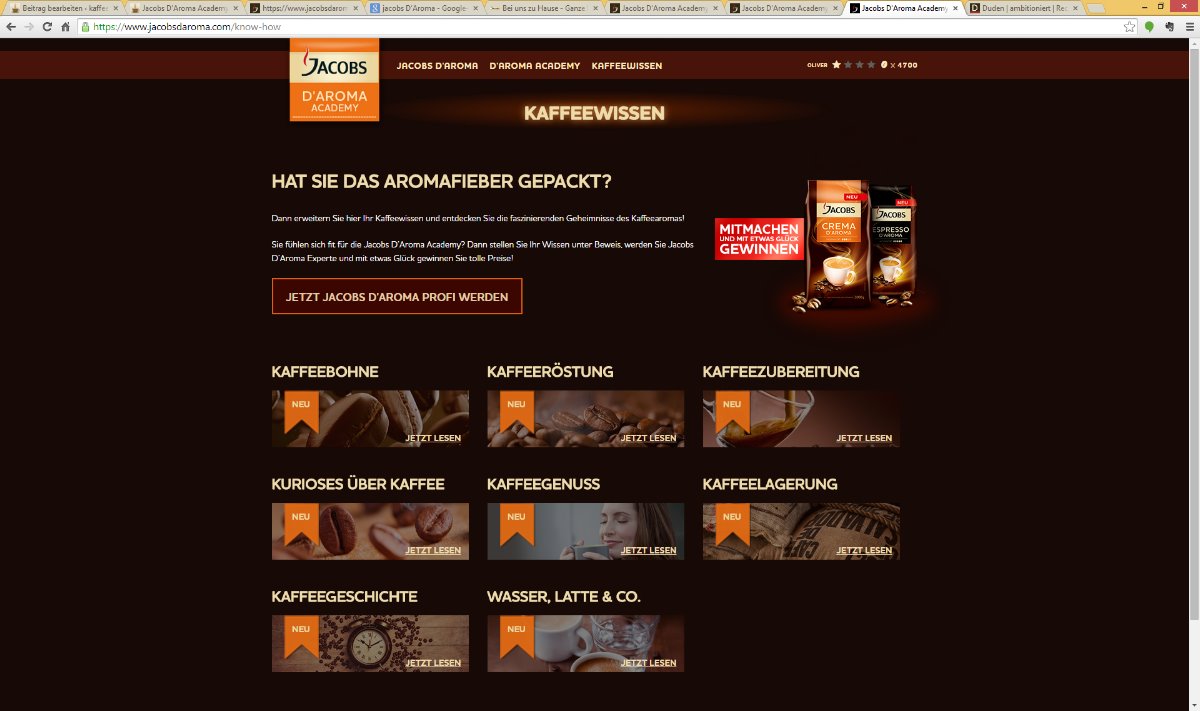 Website von Jacobs rund um Kaffeewissen | Screenshot: Redaktion