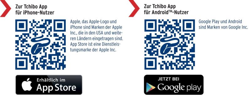 Die QR-Codes der Tchibo-App für iOS und Android OS | Bild: Tchibo GmbH