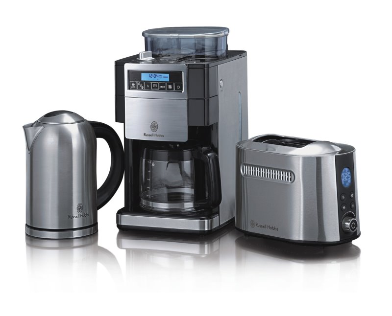 Kaffeemaschine, Wasserkocher und Toaster der Platinum Collection von Russell Hobbs