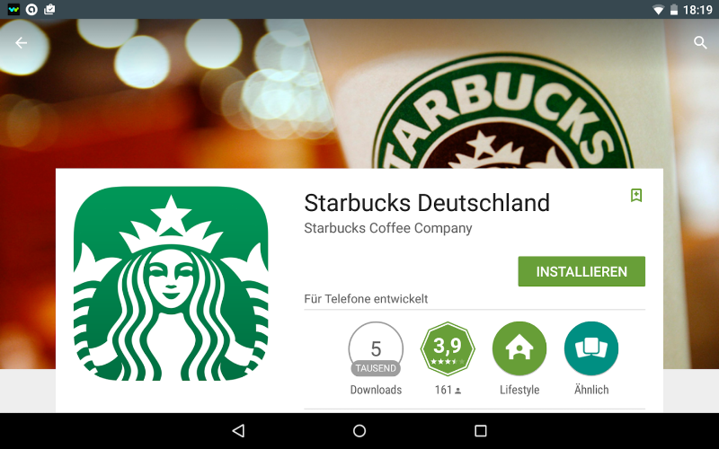 Starbucks App für Deutschland in Google Play | Screenshot: Redaktion